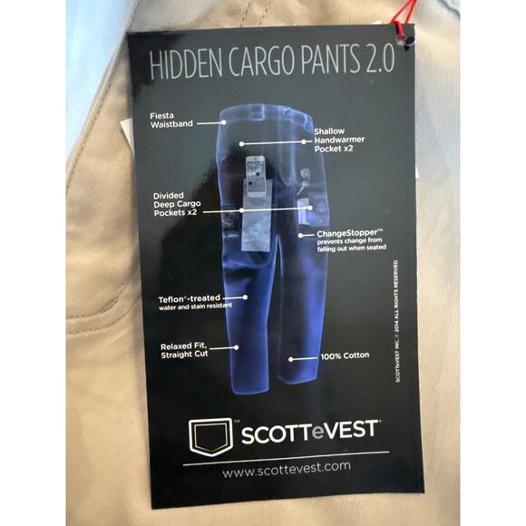 Scottevest Tech-Enabled Hidden Cargo Pants Teflon Travel 10 Pockets 38x34 - Picture 14 of 15